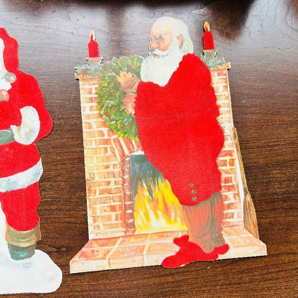 3 Santa Paper Cut Outs Christmas Wall Decor Vintage 11.5